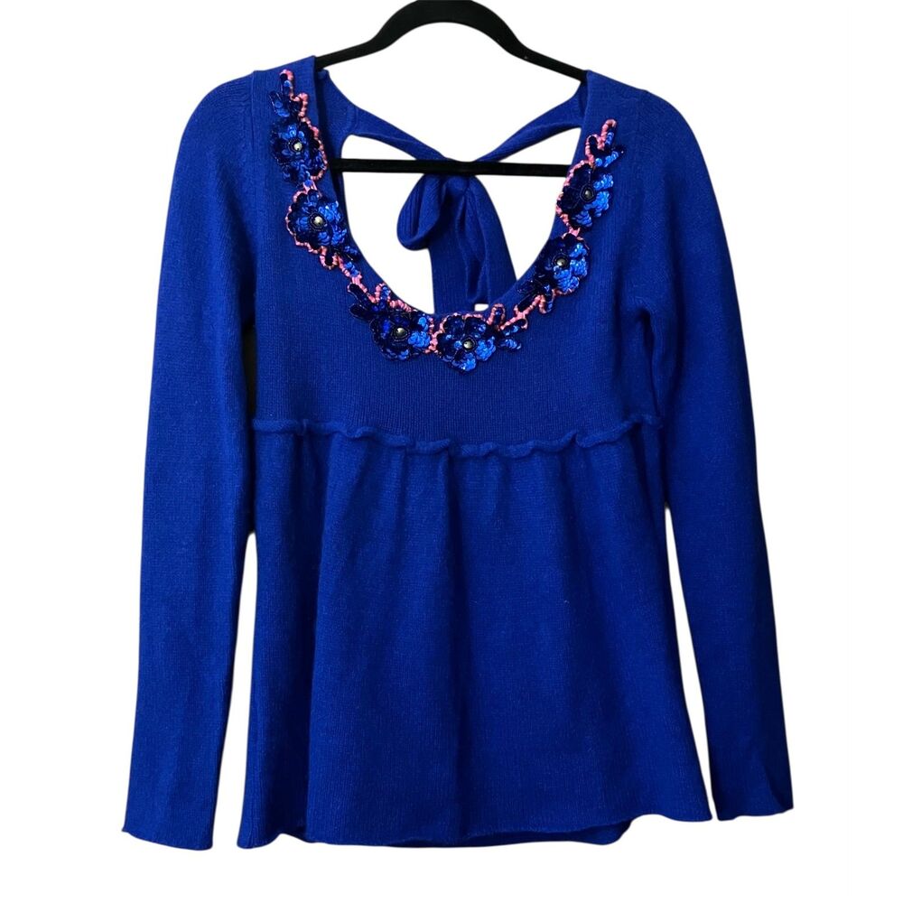 Free People floral sequined open back babydoll sweater